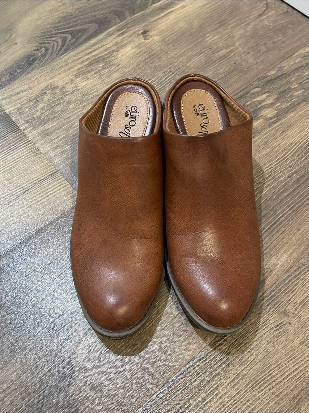 Eurosoft by Sofft Brown Faux Leather Clog Mules Comfort Slip On Shoes Size 7.5